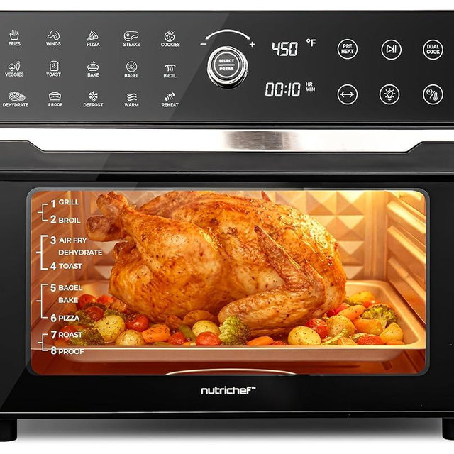 NutriChef 32 Quart Air Fryer & Oven | Digital Airfryer with 20 Presets, Dual Cook, Rotisserie, Bake & More | Multi-Function Convection Countertop Oven | Large Capacity | 18" x 17" x 14 | Black
