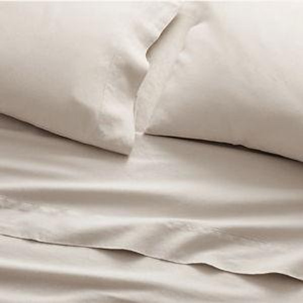 King Sheet Set in Sandstone - Garnet Hill Solid Hemstitched Linen Organic-Cotton