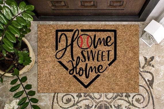 Baseball Themed Home Sweet Home | Baseball Doormat | Cute Doormat | Welcome Mat | Funny Door Mat | Family Gift | Home Doormat