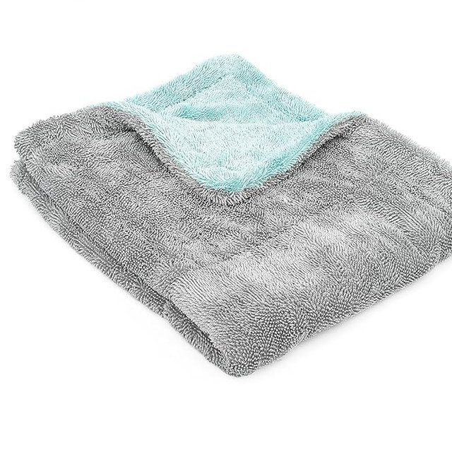 The Rag Company - The Liquid8r - Absorbent 70/30 Blend Microfiber Drying Towel for Cars, Trucks, SUVs, Safe for Detailing + Scratch Free, Twist Loop, 1100gsm, 20in x 24in, Aqua Blue/Grey