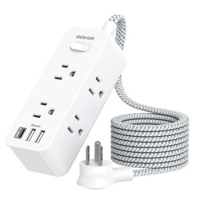 Power Strip, 6 Outlets with 3 USB Ports(1 USB C Outlet), 3-Side Outlet Extender with 5Ft Extension Cord, Wall Mount, Compact for Travel, Home, Dorm Room, and Office