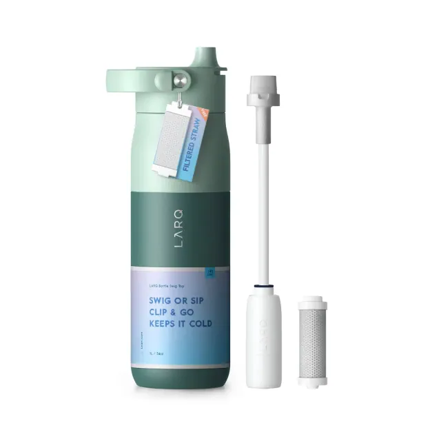 LARQ Bottle Swig Top 23oz Insulated Stainless Steel Water Bottle with Free Filter Straw Eucalyptus Green