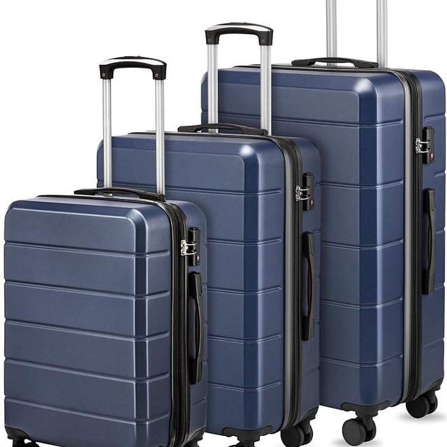 YOETEY Luggage Sets 3 Piece, Expandable Hardside Suitcases with Wheels, Blue