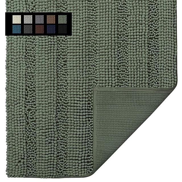 Easy-Going Luxury Chenille Striped Pattern Bath Mat, 24x36 in, Soft Plush Bath Rug, Absorbent Bathroom Rug, Non Slip Perfect Carpet Rugs for Shower, Bedroom, Front Door, Enterway (Greyish Green)