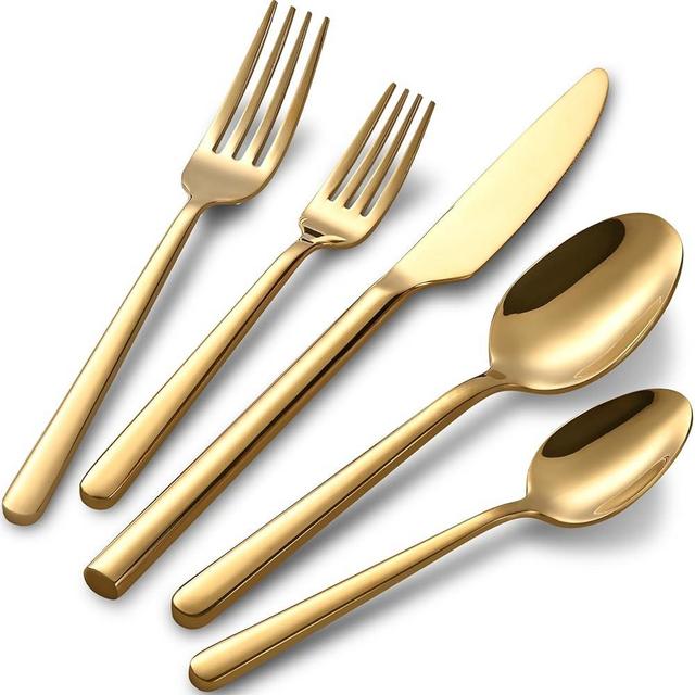 40-Piece Gold Silverware Set for 8, Heavy-Duty 18/0 Stainless Steel Gold Flatware Cutlery Set, Modern Round Handle Gold Utensils Set, Dishwasher Safe for Home, Restaurant, Wedding, Party…