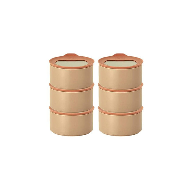 6 Set FIKA One Kitchen Ceramic Round Food Container Set with Glass Lid, Porcelain Prep, Mixing & Serving Bowls, Microwave, Oven & Dishwasher Safe Storage, Home Deco Canister (200ml / 0.21qt / 7oz)