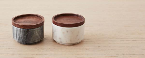 marble and sheesham salt cellars
