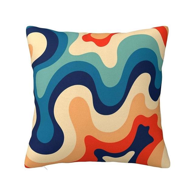 HONYADE Blue Orange Yellow Red Abstract Swirls Throw Pillow Covers Decor,Vingtage Retro 60s 70s Pillows Party Sofa Living Wall Room Bathroom kitchen Decor Cozy Square Cushion Decorations 18inchX18inch