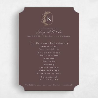 Brown Ticket Wedding Program - Eyota