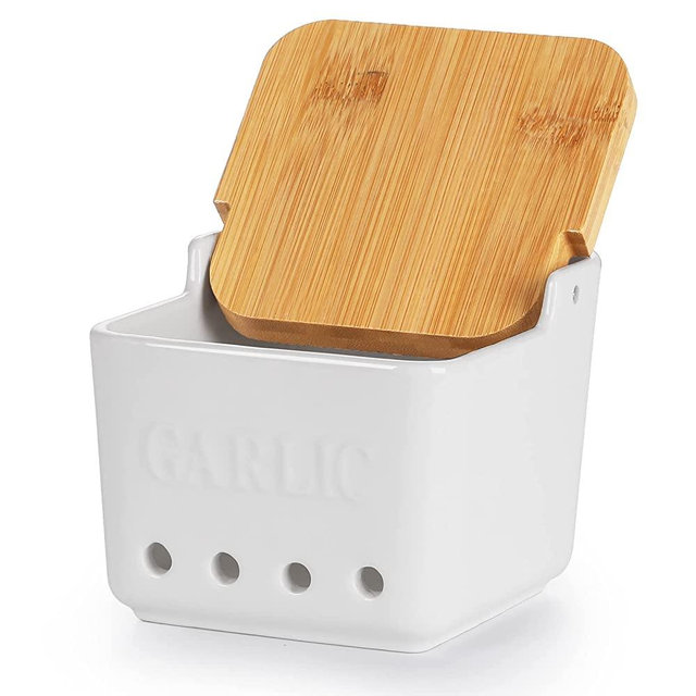 ONTUBE Ceramic Garlic Keeper with Lid (White)