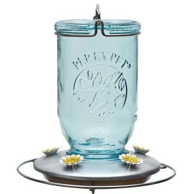 8" 32oz Glass Blue Mason Jar Hummingbird Feeder - Blue - Perky-Pet