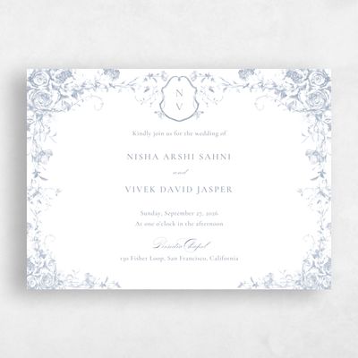 Grey Floral Wedding Invitation - Hattaway Landscape