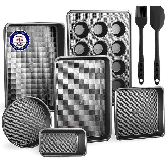 Bakeware Set – 8 Piece – Non-Stick Professional Home Bakeware – Multi Sized Baking Pan Set - Muffin Pan, Loaf Pan and More – Black