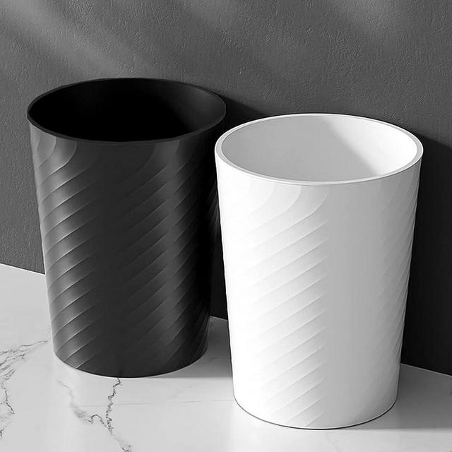 HOLTPHILI Small Trash Can 1.8 Gallon Wastebasket Recycling Bin for Bathroom Bedroom Office Kitchen (Black White, 2 Pack)