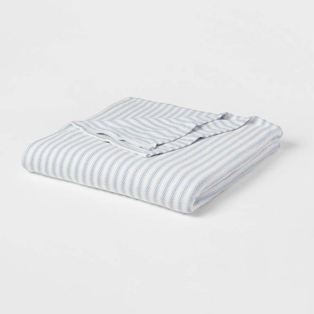 King Pinstripe 100% Cotton Bed Blanket Blue - Threshold™