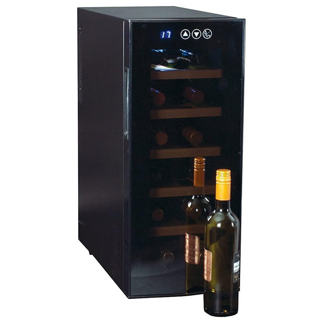 Koolatron WC20 Thermoelectric Wine Cooler 20 Bottle Capacity with Digital Temperature Controls - Vibration-free and Quiet Cooling Power, 5 Removable Shelves, Black,20 Bottle