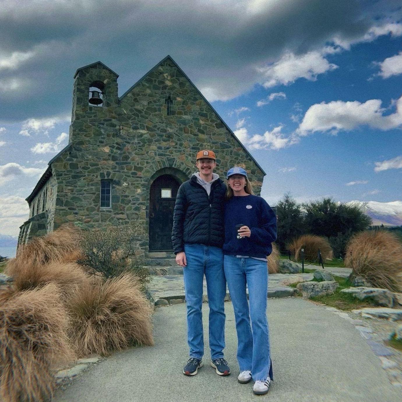 This church overlooks a stunning icy blue lake called Lake Tekapo! This was one of many stops on a 7 day roadtrip driving around the south part of NZ in a camper van! Talk about a relationship test!