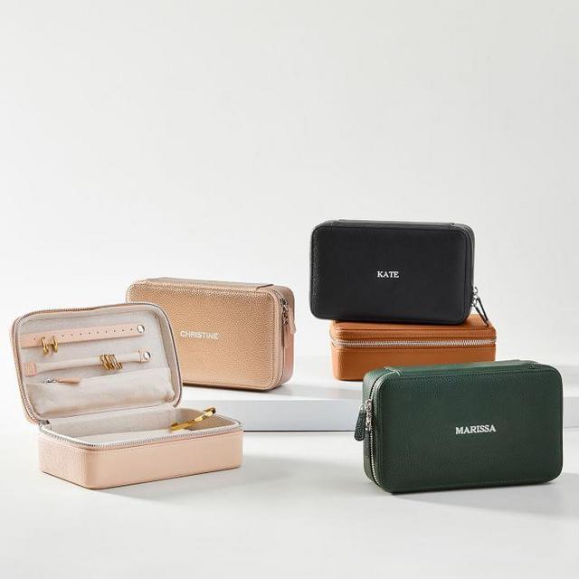 *see note for guests*-Personalized *WHITE* Medium Travel Jewelry Case, Foil Debossed