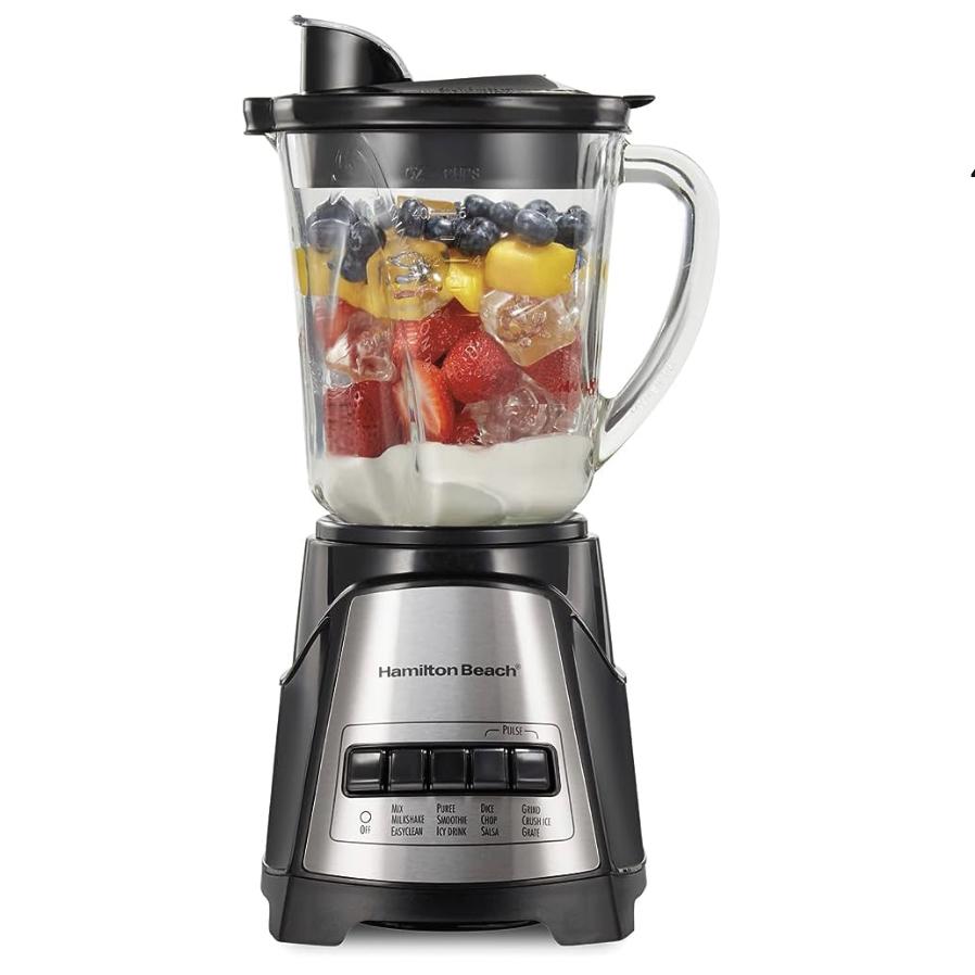 Hamilton Beach Power Elite Wave Action blender-for Shakes & Smoothies, Puree, Crush Ice, 40 Oz Glass Jar, 12 Functions, Stainless Steel Ice Sabre-Blades, Black (58148A)