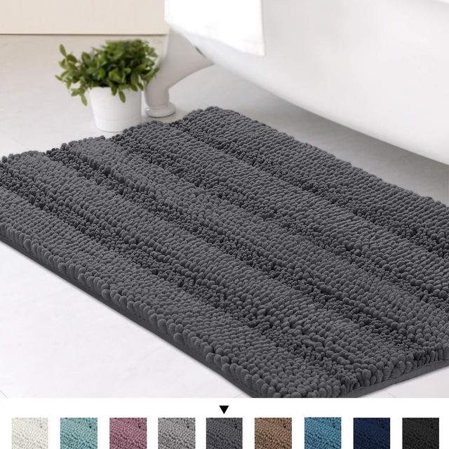 Grey Bath Mats for Bathroom Bath Mat Non Slip Soft Shaggy Bathroom Rugs Striped Luxury Microfiber Washable Bath Rug for Floor Bathroom Bedroom Living Room, 20 x 32 inches