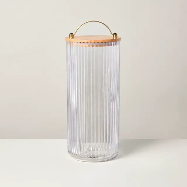 80oz Fluted Glass Storage Canister with Wood Lid - Hearth & Hand™ with Magnolia