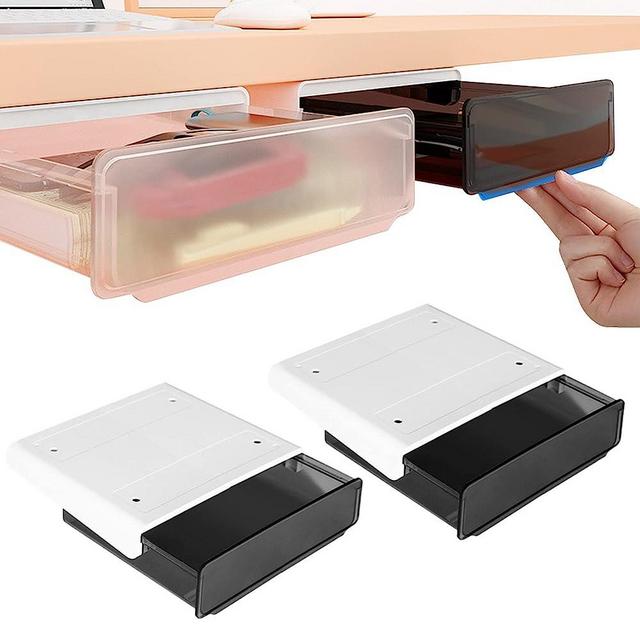 Davidsons Collection Self-adhesive Under Desk Drawer, 2 Packs Table Hidden Organizer Slide Out Large Storage Desktop Pencil Tray for Office Home School Kitchen (Large, Black)