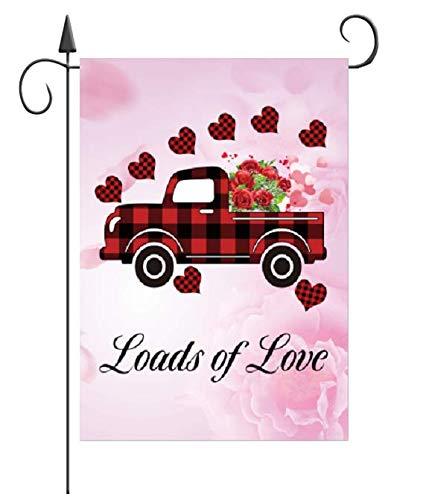 winnieindustries Loads of Love Truck Valentine's Day Garden Flag Vertical Double Sized 12.5 x18 Inch,Love Flying Outdoor Decor for House and Garden Decoration