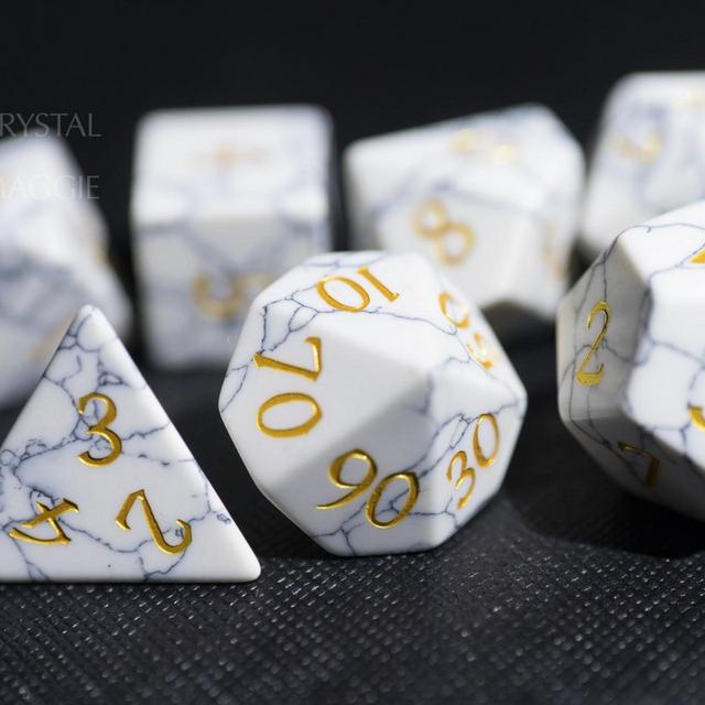 White Turquoise Gemstone DnD Dice Set...