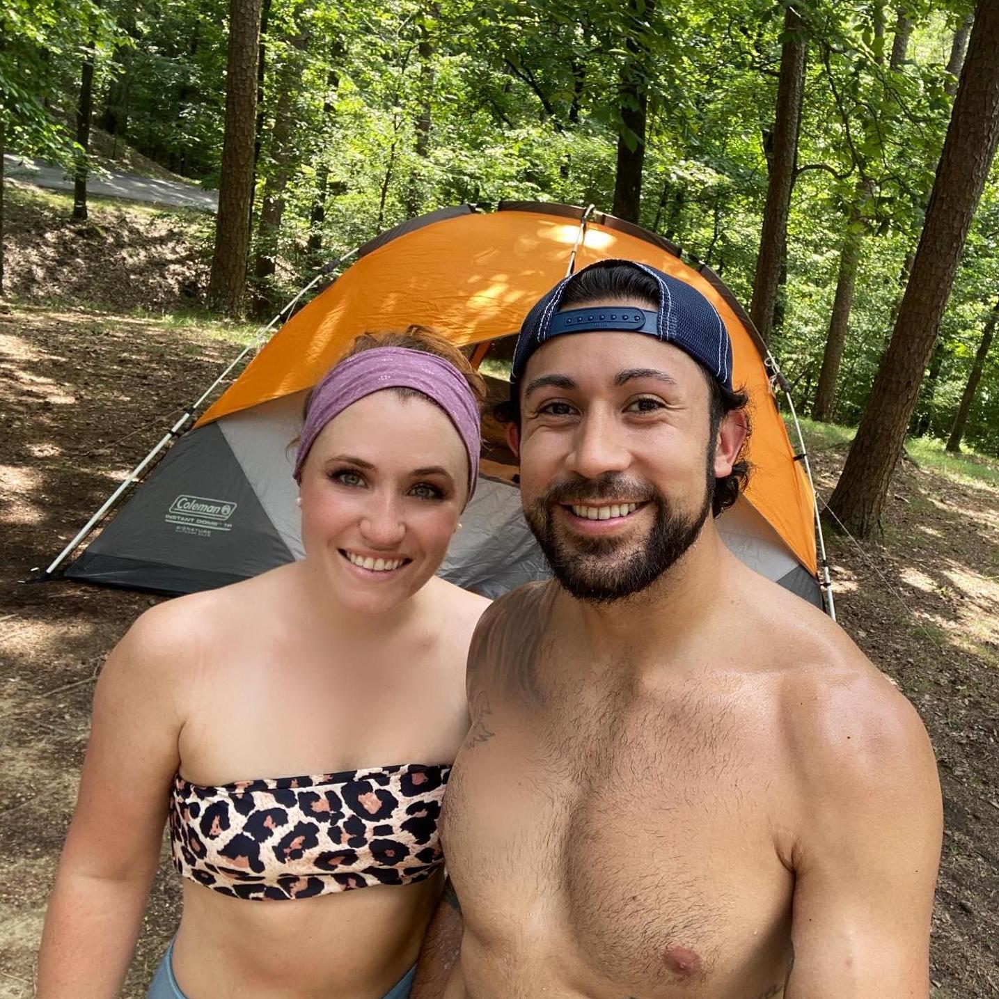 Our first camping trip! It was just about 100 degrees outside, 100% humidity, and we would have flat out died right there in Arkansas if it weren't for the waterfall we found on our hike!