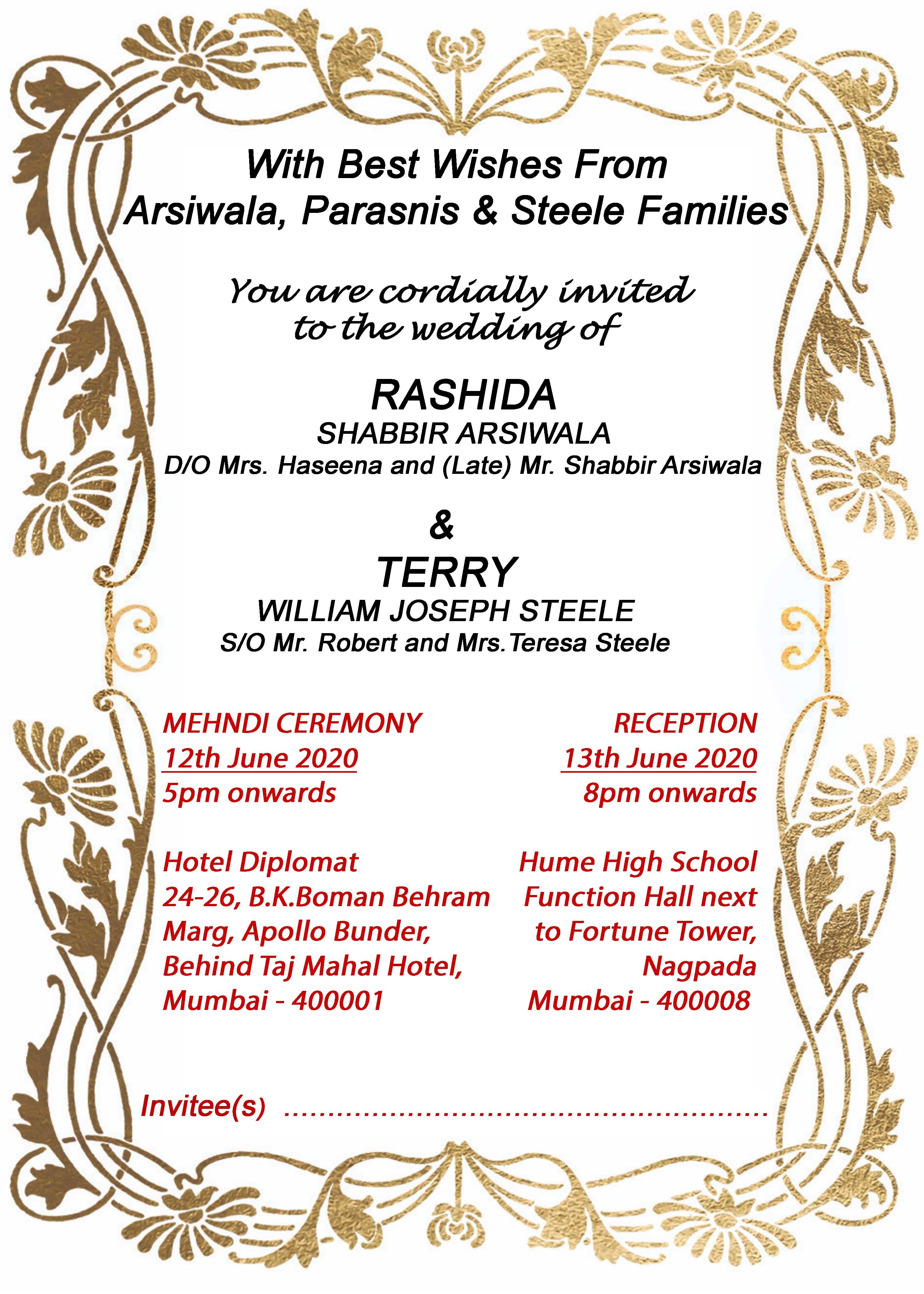 The Wedding Website of Rashida Arsiwalla and Terry Steele