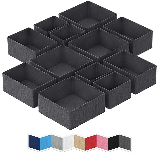 NEATERIZE Drawer Organizer - [Set Of 12] - Closet Organizer and Storage Baskets| Foldable Cloth Drawers Divider | Fabric Bin For Dresser & Shelves |Organize Underwear, Socks, Bra, & Tie’s (Dark Grey)