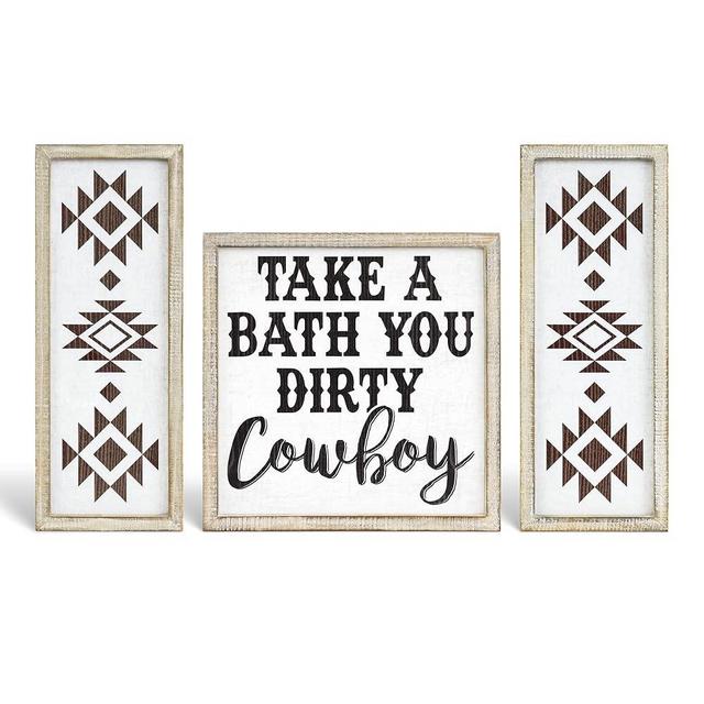 Putuo Decor Cowboy Themed Wall Pediments - 3 Ps Boho Western Home Decor, Square Wall Art for Bedroom and Living Room, Unique Gift for New Home and Western Decor Enthusiasts