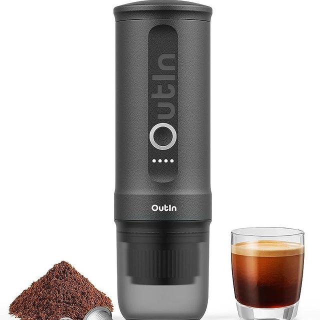 Outin Nano Portable Electric Espresso Machine with 3-4 Min Self-Heating, 20 Bar Mini Small 12V 24V Car Coffee Maker, Compatible with NS Capsule & Ground Coffee for Camping, Travel, RV, Hiking, Office