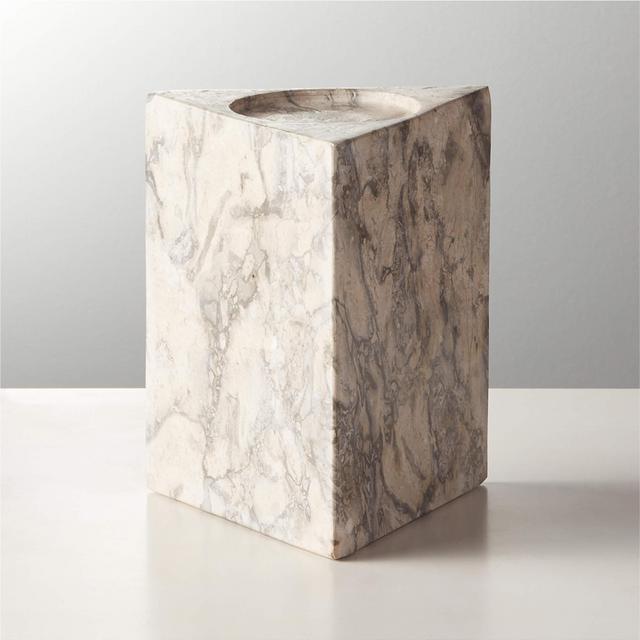 Trig Grey Marble Pillar Triangle Candle Holder Small