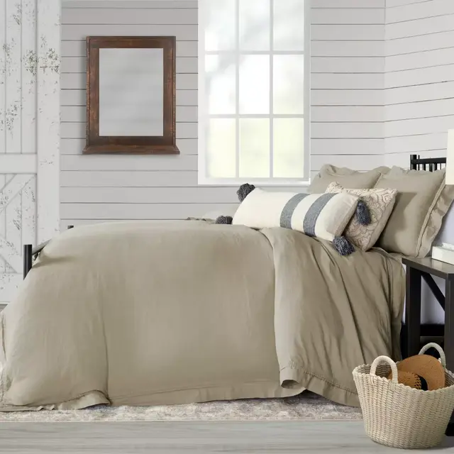 Bee & Willow™ Home Washed Layered Trim-Piece Full/Queen Duvet Cover Set in Stone
