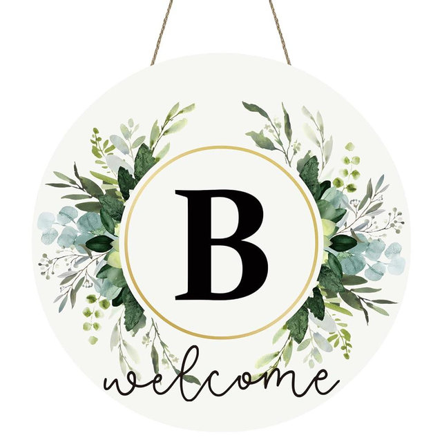 Monogram Letter B Wooden Welcome Sign for Front Door Decor Floral Family Last Name Initial House Warming Decor Spring Summer Wreath for Porch Rustic Wall Home Decor