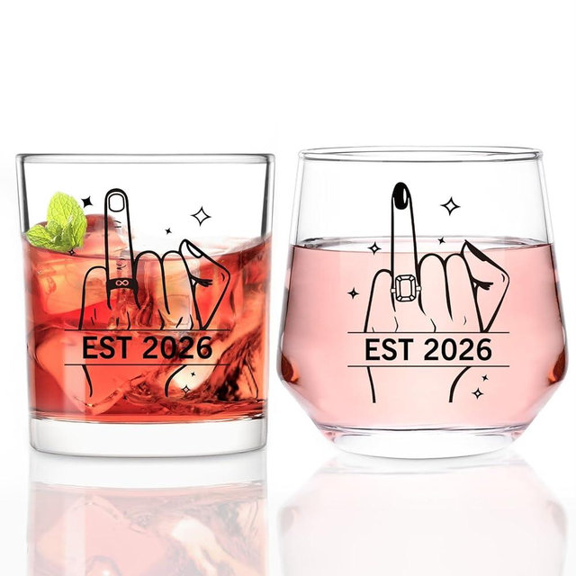 Futtumy Ring Finger Est 2026 Wine Glasses and Whisky Glasses, Wedding Gifts for Couples 2026, Bridal Shower Gifts, Engagement Gift for Couples Bride and Groom Mr. Mrs. His Hers Bride To Be