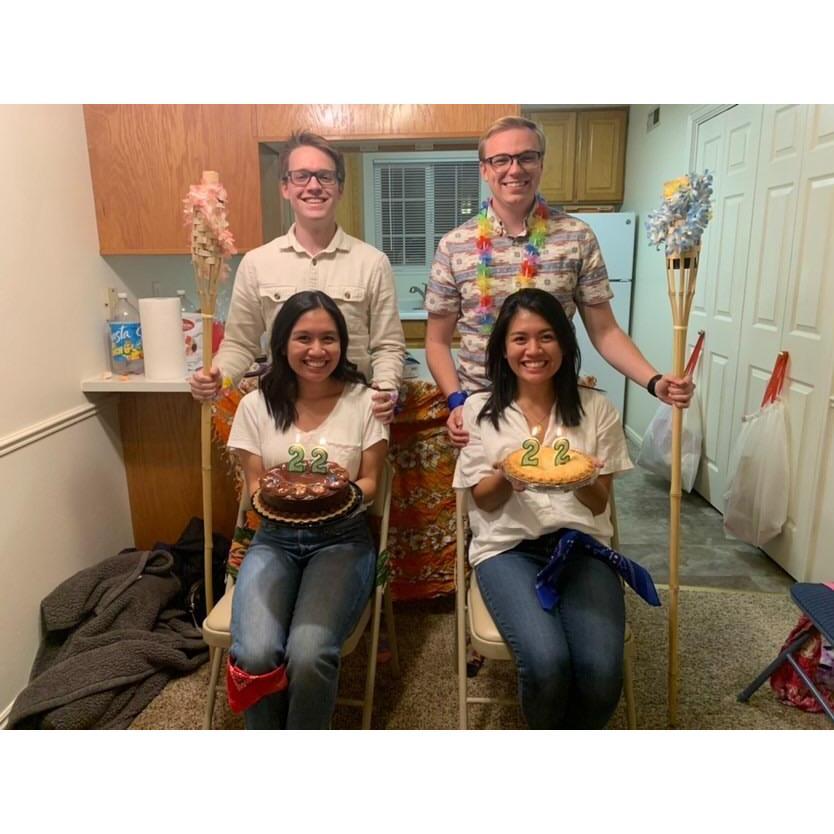 Apr. 2020- Chad and Michael threw a surprise party for Chloe & Eve's 22nd b-day, Survivor themed.