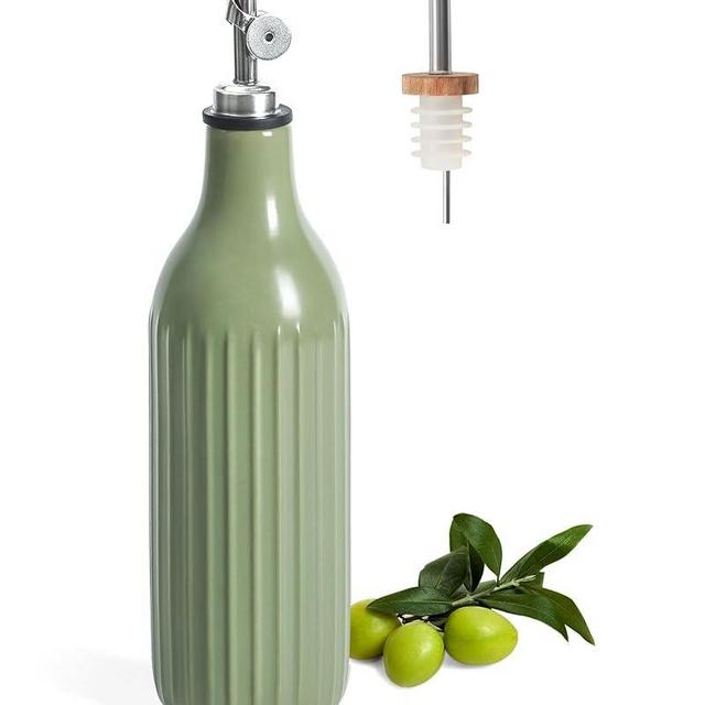 FE FUN ELEMENTS Olive Oil Dispenser Bottle, 19 oz Oil Dispenser for Kitchen and Vinegar Dispenser Bottle, Suitable for Vinegar, Coffee Syrups & Other Liquids, Green