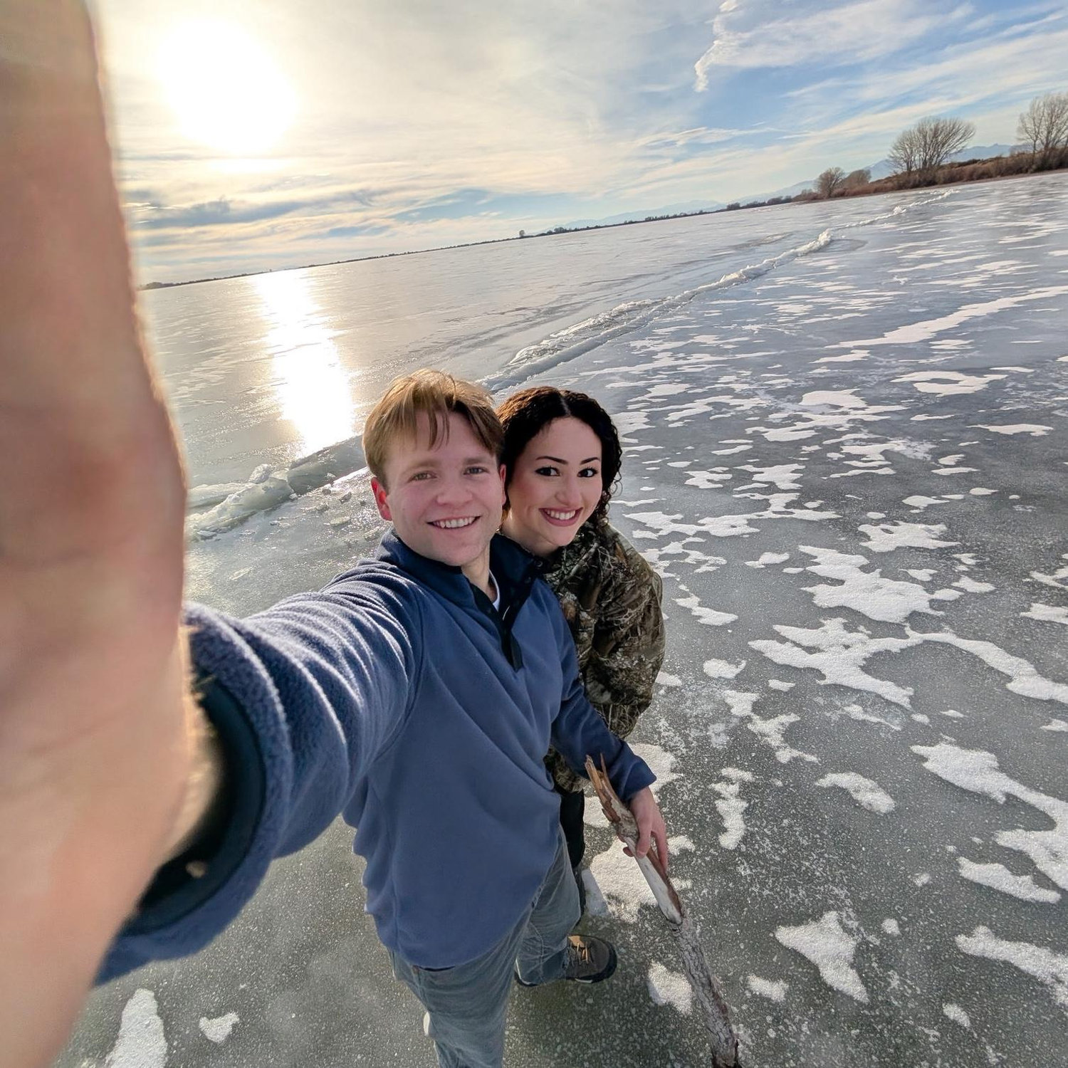 Andy taking Vivian on the icy lake
