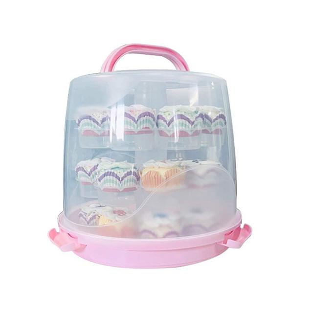 MineDecor 24 Cupcake Carrier Cake Carrier Holder Portable 3 Tier Cupcake Transporter Box Muffin Container with Locking Lid and Handle for Pie Cookies (Pink)
