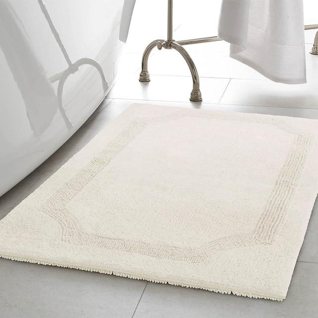 Laura Ashley Reversible Cotton 21 x 34 in. Bath Mat, White