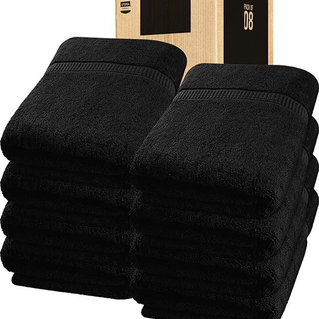 Utopia Towels - Luxurious Jumbo Bath Sheet 8 Piece - 600 GSM 100% Ring Spun Cotton Highly Absorbent and Quick Dry Extra Large Bath Towel - Super Soft Hotel Quality Towel (35 x 70 Inches, Black)