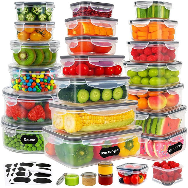 Forest Breathing 50 PCS Food Storage Containers with Lids, Clear Stackable Airtight Leakproof Reusable Plastic Meal Prep Container Set for Kitchen Storage/Lunch, Fridge/Microwave Safe with Labels&Pen