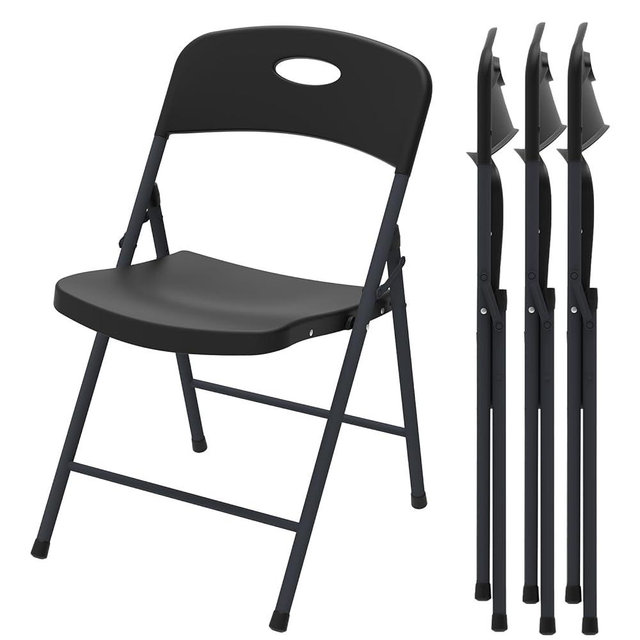 MAKE CHANGES Folding Chair 4 Pack, Outdoor Plastic Sturdy Metal Folding Chairs for Outside Indoor, Portable 350 lbs Capacity Heavy Duty Foldable Commercial Seating for Picnic, Party, Patio, Office