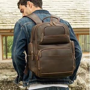 TIDING Men's Vintage Leather Backpack 15.6" Laptop Bag