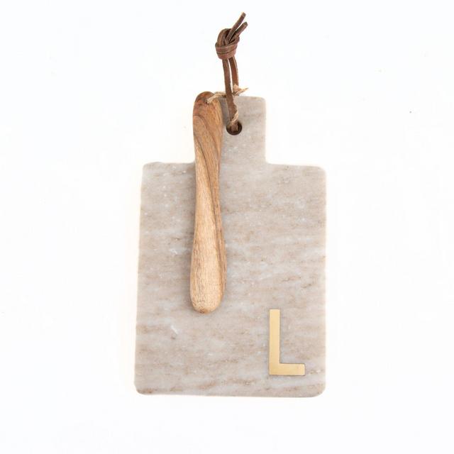 Artisanal Kitchen Supply Marble Monogram Letter "L" Serving Board with Spreader