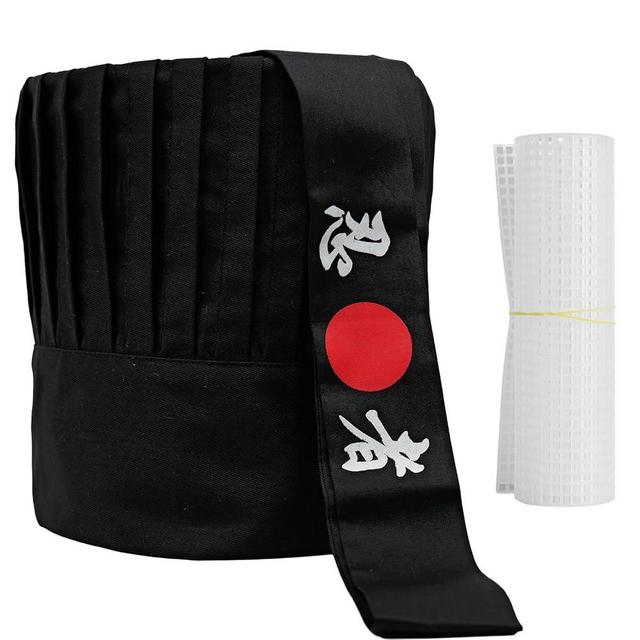 Hibachi Chef Hat Teppanyaki Tall Chef Cap with hachimaki Headband Tie for Chef