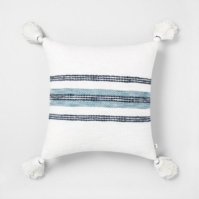 18x18 Center Multistripe Pillow Blue / Sour Cream - Hearth & Hand™ with Magnolia