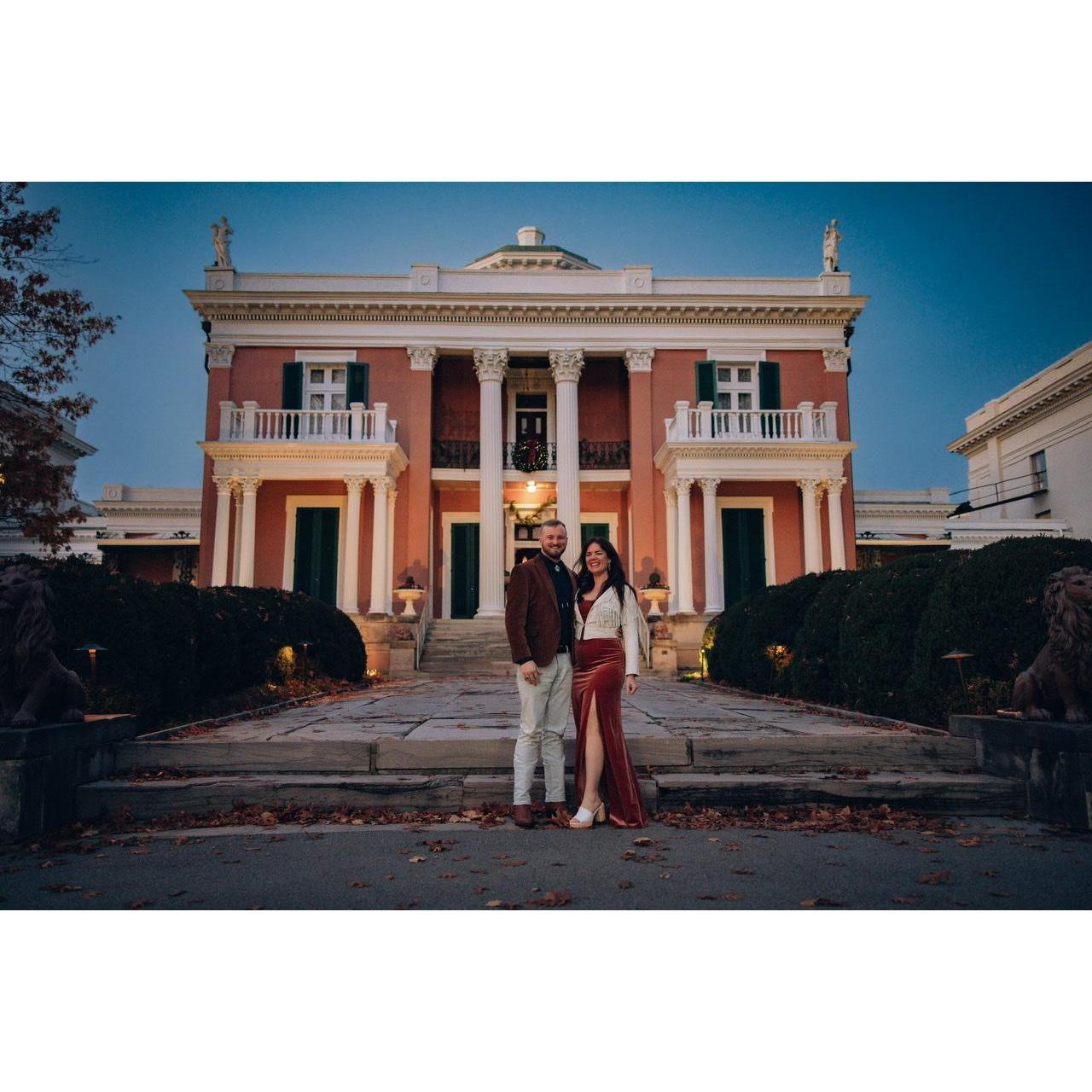 In front of the Belmont Mansion